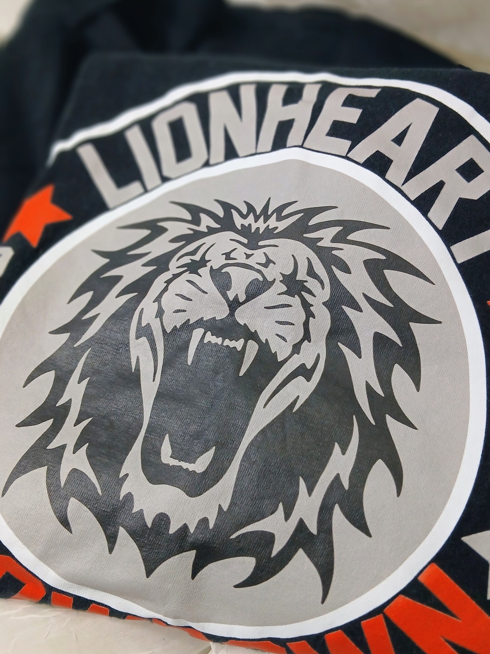 Gildan Black Tee with Gray and Orange Lionheart Graphic